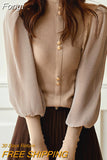 Autumn Elegant Chiffon Patchwork Turtleneck Sweater Women 2023 Winter New Korean Knitted Tops Long Sleeve Pullovers