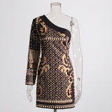 French Retro Court Dress 2025 New Heavy Industry Nail Beads Unilateral Sleeve Design Long-Sleeved Dress