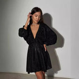 Fongt Spring Design V-Neck Dress French Solid Color Sexy Short Dress Woman