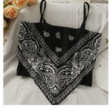 Fongt Print Splicing Short Belly Pocket Small Vest Woman 2024 New Slim Silk Sling Shirt Ice Refresher Silk