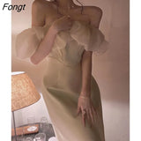 Off Shoulder Patchwork Dress For Women Party Elegant Fashion Outfits Elegant Midi Bodycon Clothing