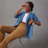 Fongt Retro Light Color Heavy Industry Wash Denim Blazer-32137-Outfit