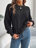Wind Shooting Autumn And Winter Casual Pure Color Hollow Lantern Sleeve Sweater Women's
