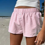 Style Simple Blue Striped Beach Shorts Loose Waist Sports Home Woven Casual Pants-Outfit