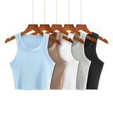 New Round Collar Solid Color Sports Short Blouse With A Slimmed Edge, A Small Vest.-Outfit