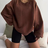 Fongt New Round Collar Splicing Long Sleeve Solid Color Basic Velvet Shirt
