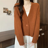 Spring And Autumn Solid Color New V-Neck Short Sweater Jacket With A Sense Of Design For A Small Knitted Cardigan Woman-Outfit
