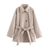 Fongt Women's 2025 New Fashion Temperament Double-Necked Belt Soft Coat