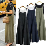 Women Casual Loose Jumpsuit Summer Solid Cotton Linen Straps Wide Leg Pants Commuter Oversized Sleeveless Dungaree Bib