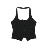 Fongt Women's Clothing 2025 Spring New Bow Ornament Hanging Neck Top