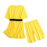 2021 Summer Women's Set 95% Cotton Suit Oversized Sets Long T-shirt Legging Shorts Suits High Quality