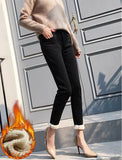 Fleece Lined Denim Pencil Pants Women Thicken Warm Lamb Fluff Jeans High Waist New Slim Vaqueros Big Size 34 Kot