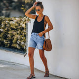 High Waist Tassel Ripped Denim Shorts, Women's Hot Pants-Outfit