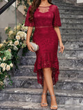 Fongt Solid Color Lace Mid-Sleeve Packed Evening Women's