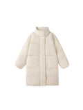 Standing Collar Long White Duck Down Down Jacket Female 2024 Winter New Thick Large Pocket Over The Knee Loose Warm Coat-Outfit