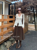 Fongt Xixi 2025 Autumn White Standard Temperament With Pure Color High Waist Slim Half Skirt Hair Long Dress 85305