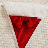 Red Velvet Bowknot Fur Bra And Panty Lingerie Set-Outfit