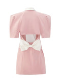 Puff Sleeve Large Collar Back Bow Blazer Mini Dress-Outfit