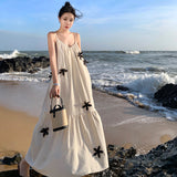 Fongt Design Handmade Three-Dimensional Embroidery Flower Cotton Linen Hollow Vacation Wind Sling Dress-Outfit