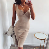 Dress Knitted Elastic Sleeveless Bodycon elegant Women 2019 Summer Sexy V-Neck Button Party Slim
