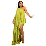 Summer Casual Slanted Edge Chiffon with Lining Solid Color Loose Beach Party Holiday Dress for Women-Outfit