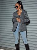 Style Commuter Cardigan Lapel Long Sleeves Shiny Large Size Casual Suit Jacket-Outfit