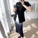 Split Flying Sleeves T Shirts Cotton Loose Elegant Office Lady Solid Women Sexy Tops Korean Fashion Summer Large