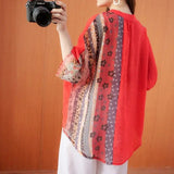 Paisley Printed Spliced Shirt Women's Clothing Loose All-match V-Neck Summer Half Sleeve Commute Casual Button Blouse-Outfit