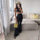 Fongt High-Rise Mesh Sexy Perspective Drilled Trousers Women In Hot Girls Straight