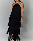 Fashion Hanging Neck Solu Back Open