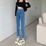 Fongt Pants Female 2024 New Fall 9 Points High-Waisted Pants Fall Small Black Elastic Straight Leg Jeans-Outfit