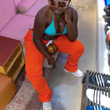 Solid Color Elastic High Waist Pleated Drawstring