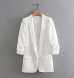 Candy Solid Color Ruched Cuff Mid Long Blazer With Lining Woman Shawl Collar Slim fit Suit Casual Jacket Coat