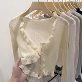 Fongt Ice Silk Knitted Cardigan Long Sleeve 2024 Summer Black Outer Short Air Conditioning Shirt Sunscreen Shawl