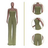 Fongt New Women's Solid Color Casual Strap Strapless Wide-Leg Jumpsuit-Outfit
