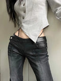 Street Low-waisted Flare Pants Black Gray Gradient Denim Trousers Y2k Vintage Washed Straight Wide Leg-Outfit