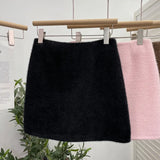 Real Shooting Pink Hair This Dress Girl Autumn And Winter High Waist A-Buffed Short Skirt Anti-Light One-Step Skirt