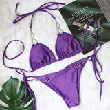 Fongt Bikini 2023 New Sexy Metal Accessories Rhinestone Women's Split Swimsuit Plain Strap