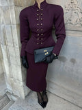 Fongt Temperament Set Fall 2025 New Fashion Collar Button Design High Waist Dress Dress