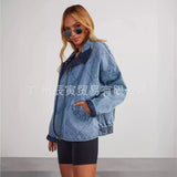 The Ins New Fall Ladies Design Feel Denim Quilted Plus Thick Lapel Loose Double Bag Jacket-Outfit