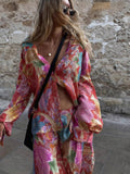 Fashion Printed Long Sleeve V-Neck Loose Pants