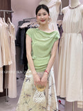 Fongt Xixi 13 Lines 2025 Summer New Temperament Ice Silk Bottom Knitted Flower Design Short-Sleeved T-Shirt 25D13