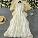Fongt Retro Romantic Atmosphere Feel Sleeveless Dress Women's Lace Mesh Design Super Fairy Temperament Long Dress