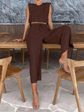 Lace Up Crop Top & Pants Two Piece