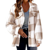 Fongt Women's 2025 New Autumn And Winter With Pocket Lattice Lamb Jacket Button Plush
