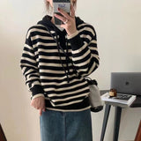 And Winter New Age-Reducing Sweater Gentle Korean Style Simple Striped Hooded Sweater Female Korean Version Slim Sweater-Outfit