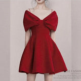 2022 New Fashion Vintage Elegant Summe Dress Female Red Temperament Party Dresses