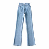 Spring New High-Waisted Micro-Pull Jeans Women's Long Trousers Wide Legs Show Thin High Elastic Bell-Bottoms Floor Pants-Outfit