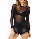 Fongt Spring And Autumn Black All Transparent Mesh Yarn Bottom Shirt Female Long Sleeve Sexy Perspective Thin Net Shirt Super Elastic Gauze