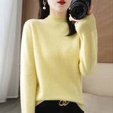 Fongt 2024 Autumn / Winter New Women's Korean Version Slim Half High Collar Short Solid Color Bottom Sweater-Outfit